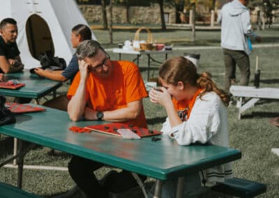 Conversations outside the teepees at Prov.