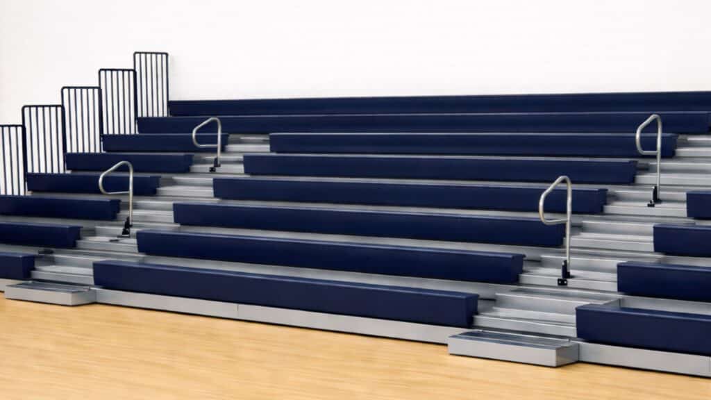 New deep blue bleachers in the Pilots gym.